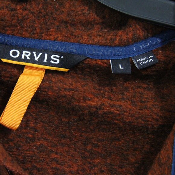 Orvis R65 Mens Sweater Fleece Vest Large Pockets zipper Orange - Picture 4 of 7